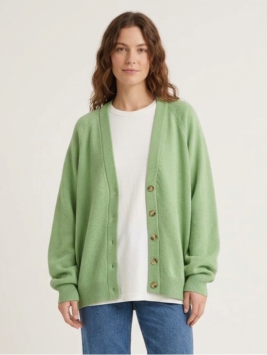 Aritzia Sweaters - Aritzia TNA Sz L Knit Green Relaxed Cotton Blend Cardigan Sweater